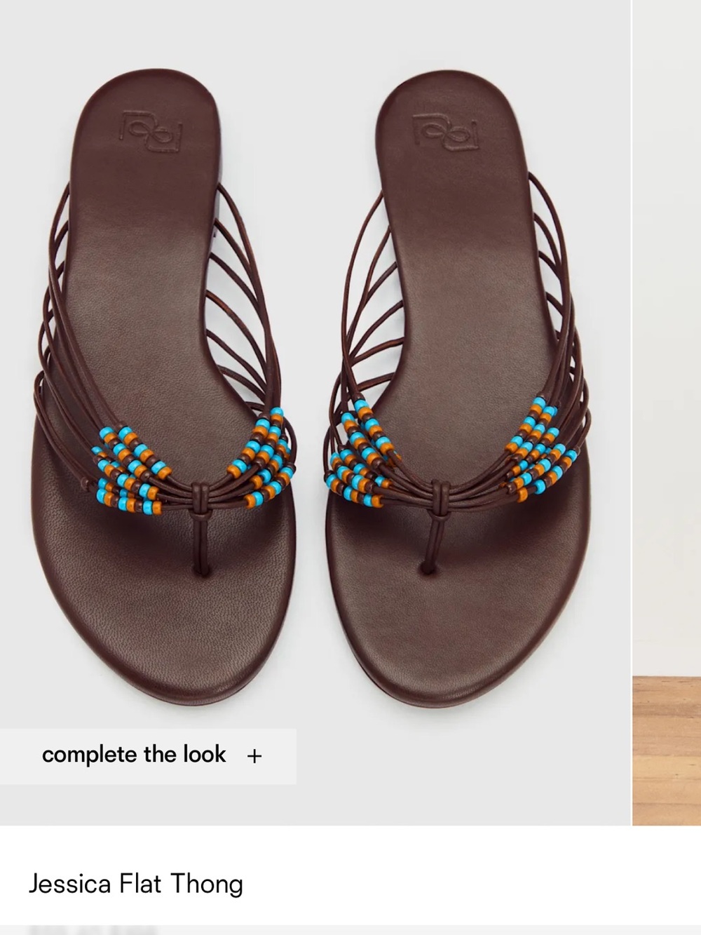 BRAND NEW, Reformation Jessica Flat Thong Sandal, Brown with Blue & Orange Beads